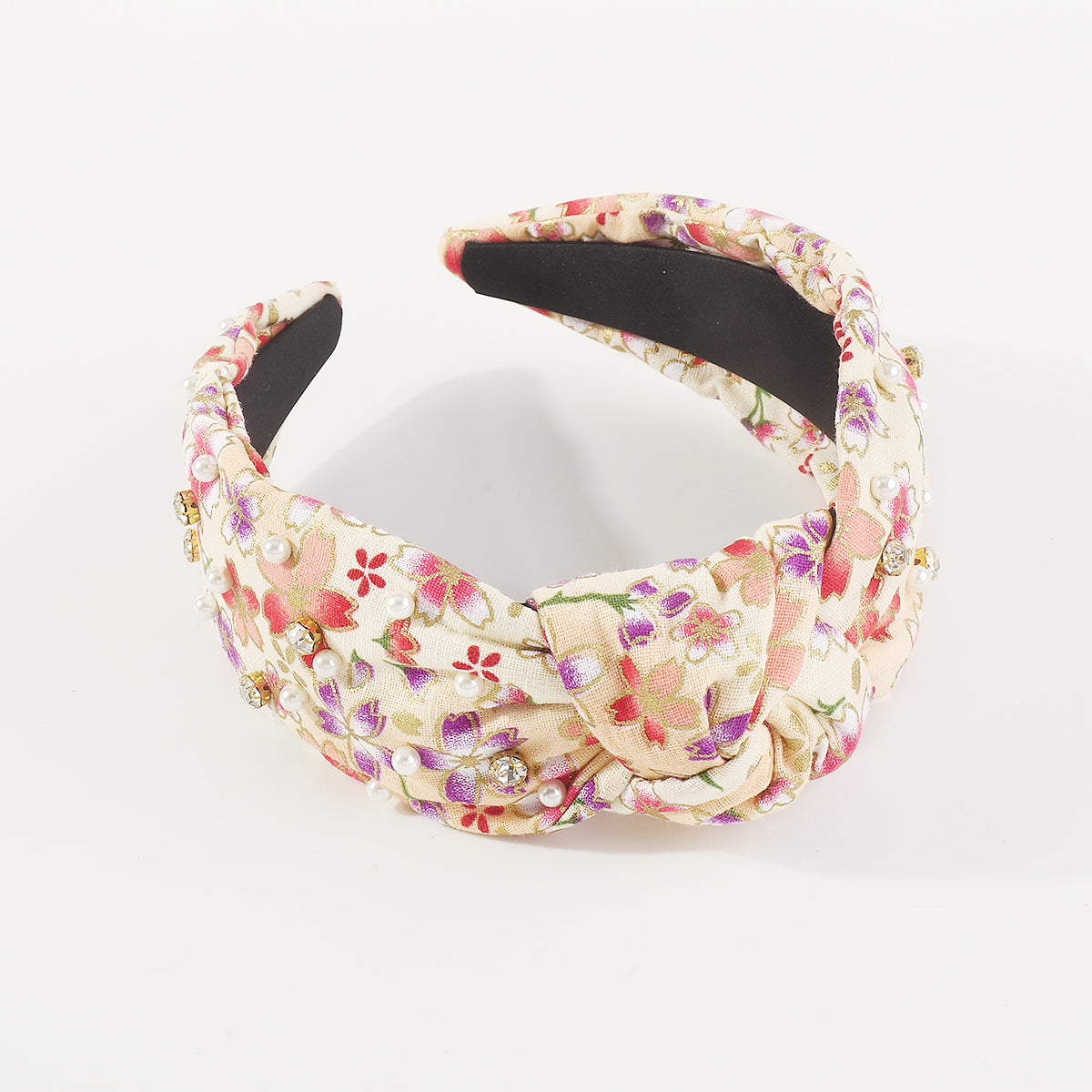 F6202 Cherry Blossom Pearl Rhinestone Knotted Headband
