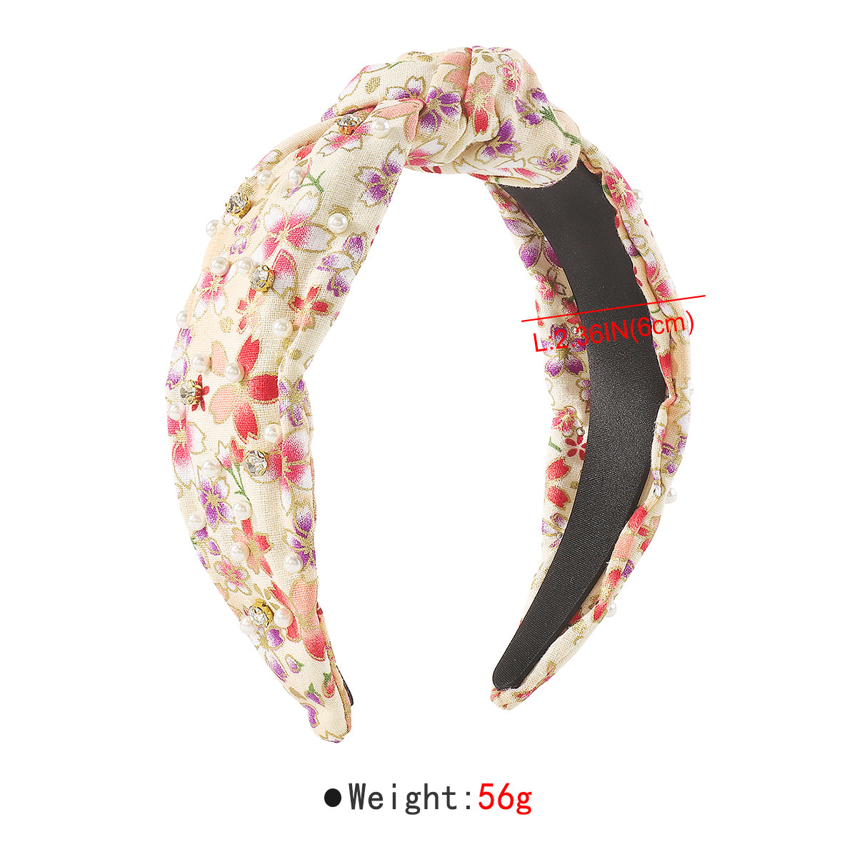 F6202 Cherry Blossom Pearl Rhinestone Knotted Headband