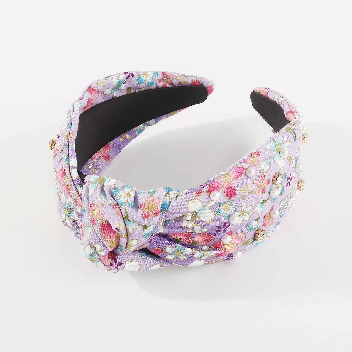 F6202 Cherry Blossom Pearl Rhinestone Knotted Headband