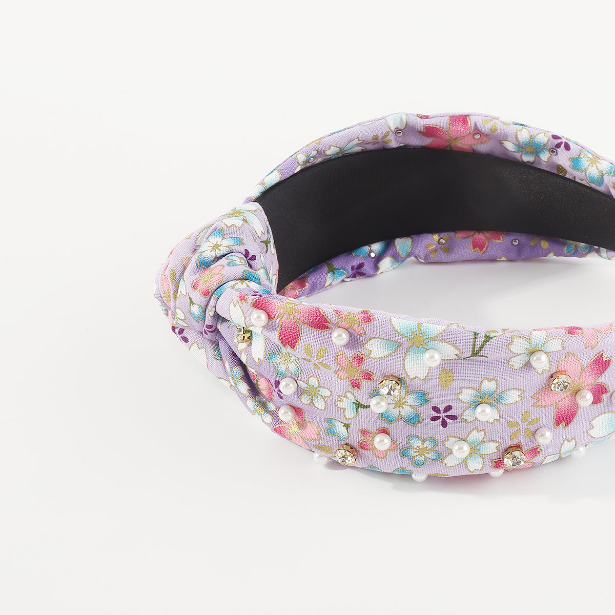 F6202 Cherry Blossom Pearl Rhinestone Knotted Headband