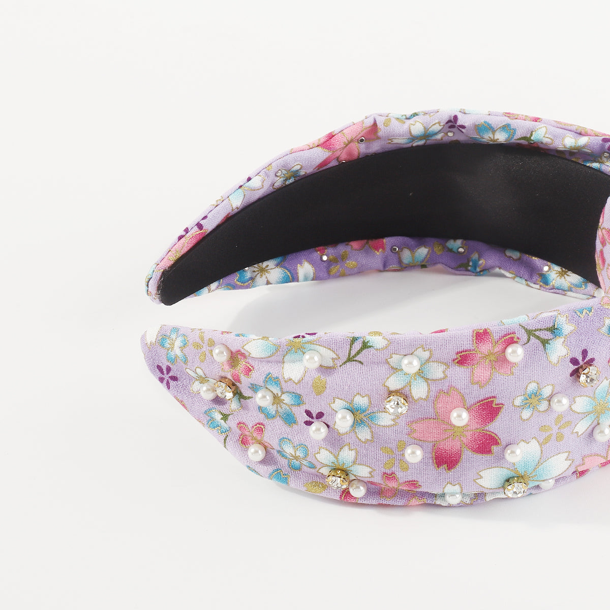 F6202 Cherry Blossom Pearl Rhinestone Knotted Headband