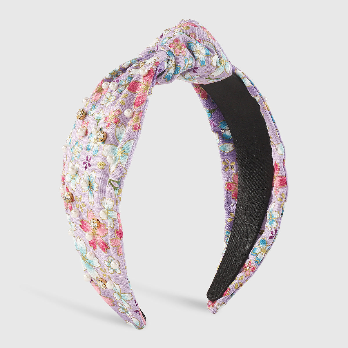 F6202 Cherry Blossom Pearl Rhinestone Knotted Headband