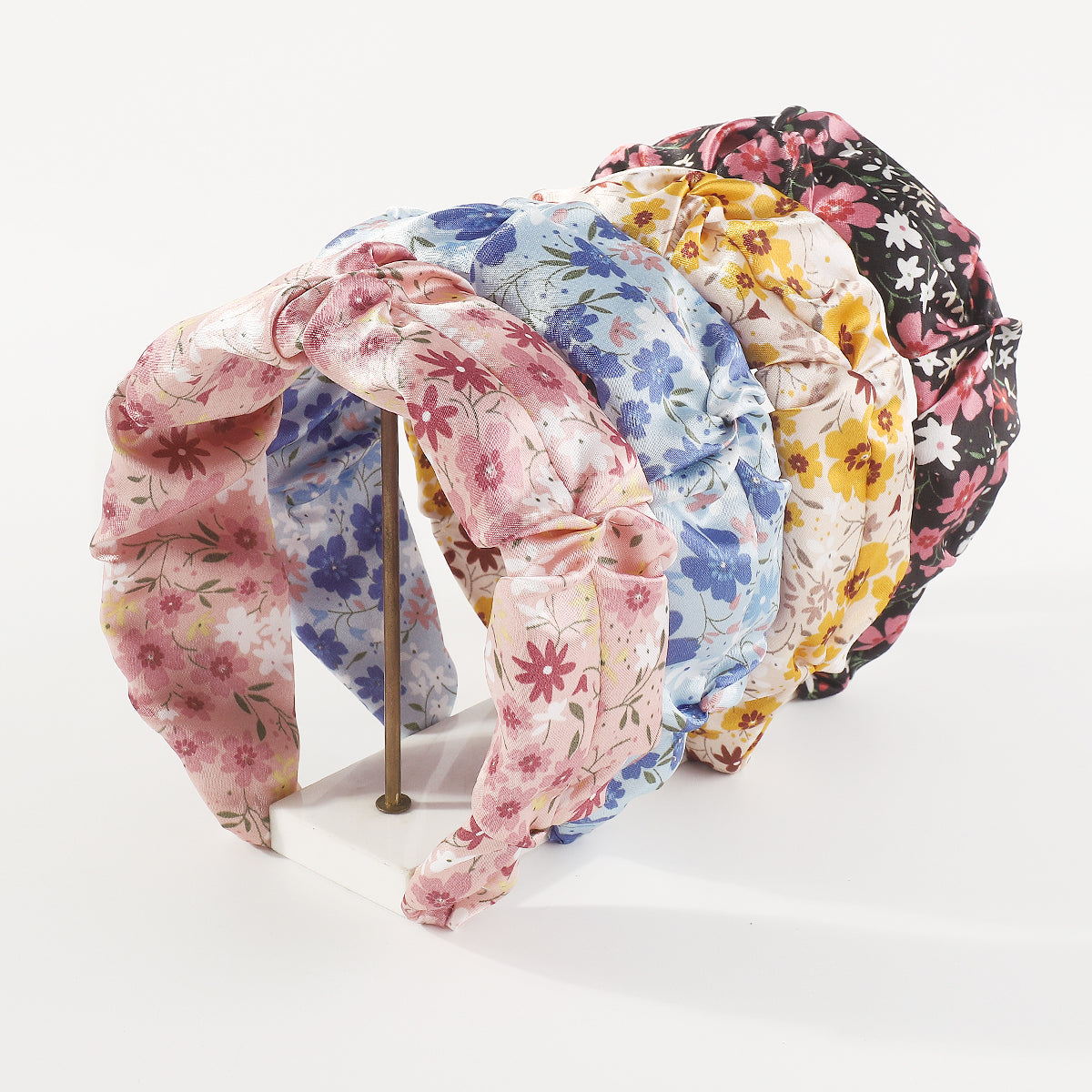 F6216 Satin Floral Ruched Headband