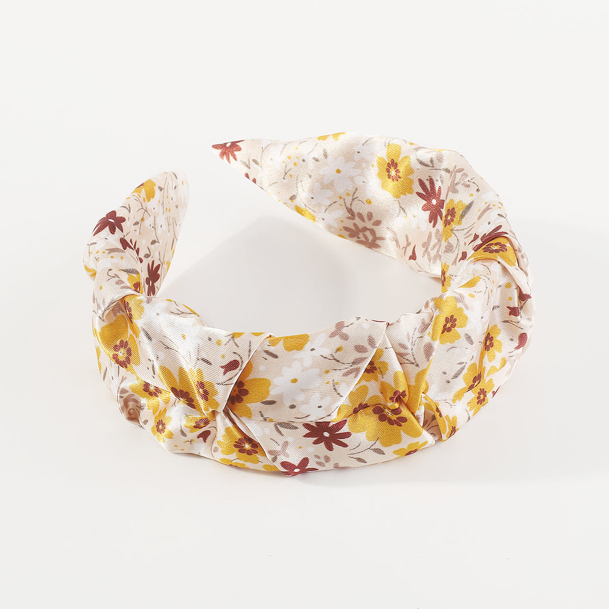 F6216 Satin Floral Ruched Headband