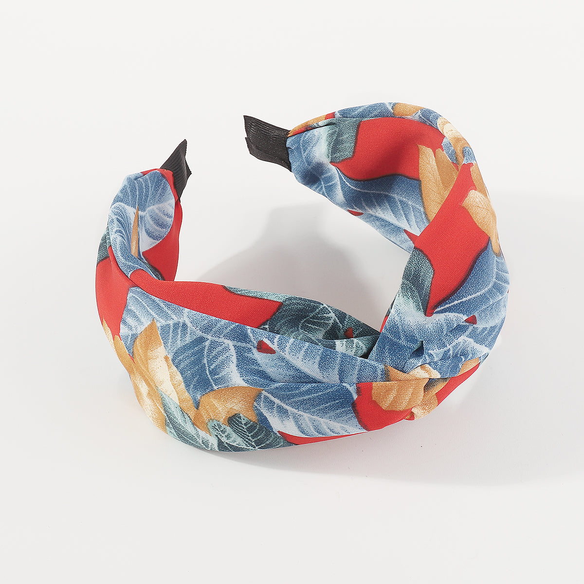 F6221 Boho Print Leaves Cross Knot Headband