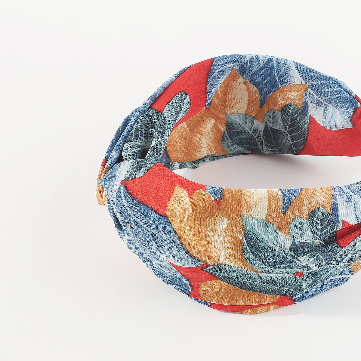 F6221 Boho Print Leaves Cross Knot Headband
