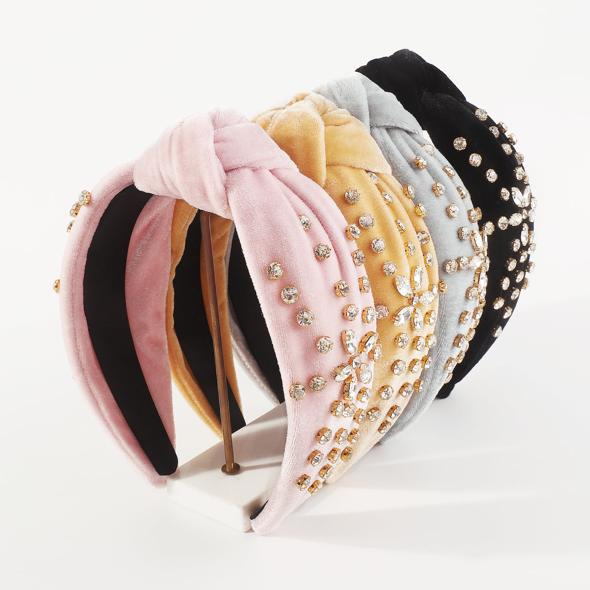 F6225 Luxury Velvet Floral Rhinestone Knotted Headband