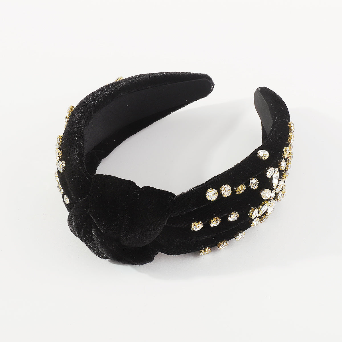 F6225 Luxury Velvet Floral Rhinestone Knotted Headband
