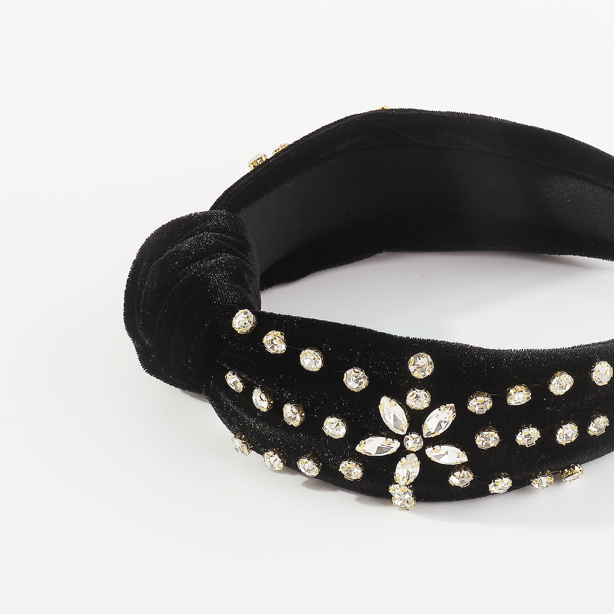F6225 Luxury Velvet Floral Rhinestone Knotted Headband