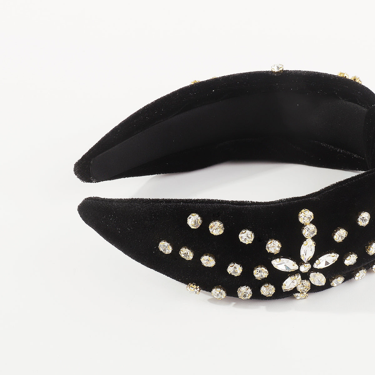 F6225 Luxury Velvet Floral Rhinestone Knotted Headband