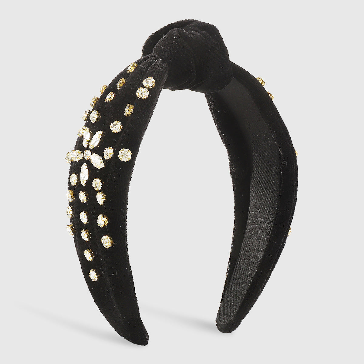 F6225 Luxury Velvet Floral Rhinestone Knotted Headband