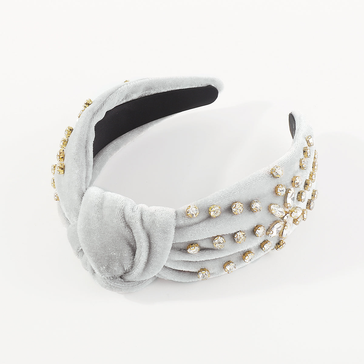 F6225 Luxury Velvet Floral Rhinestone Knotted Headband