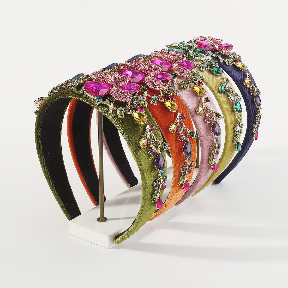 F6258 Luxury Large Crystal Flower Velvet Headband