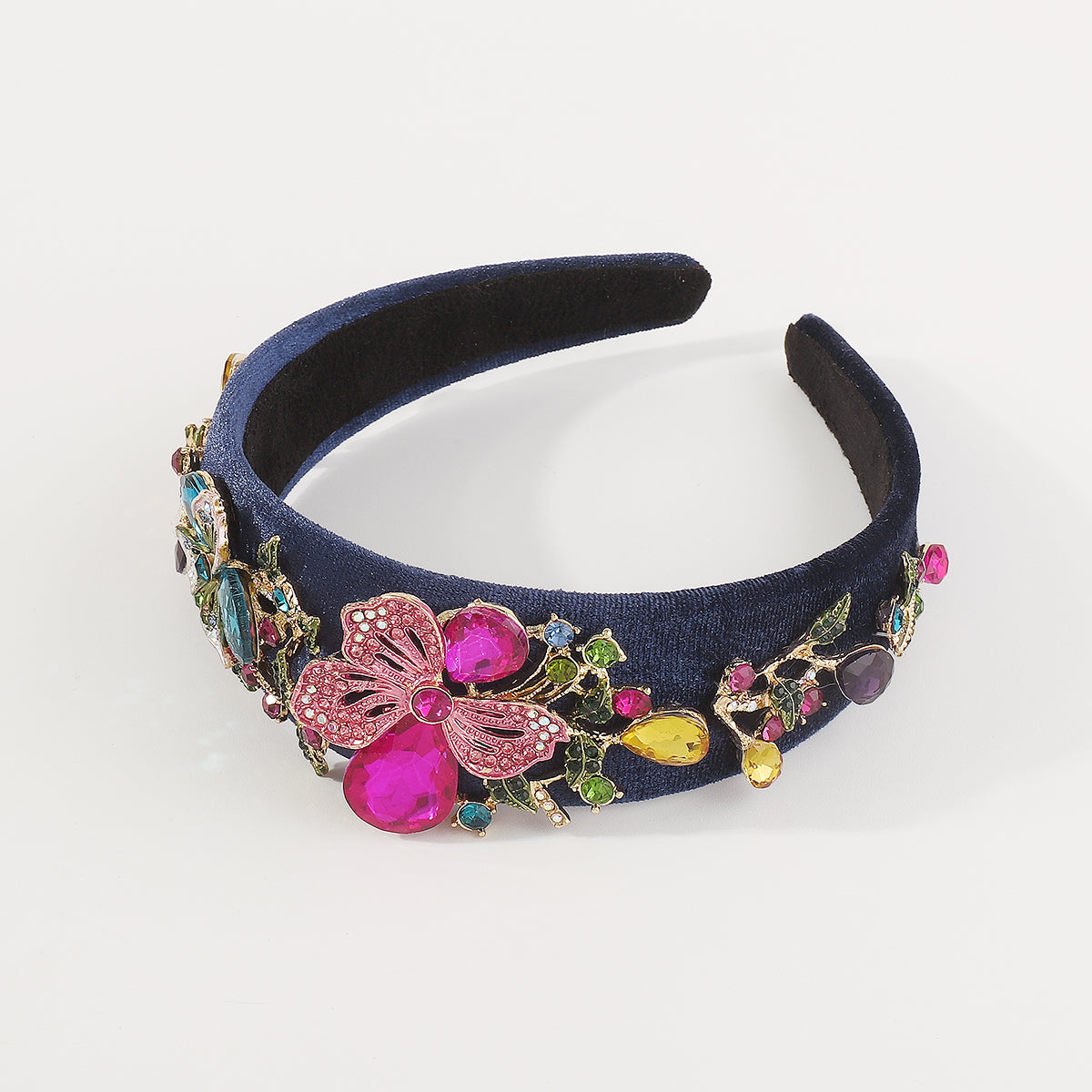 F6258 Luxury Large Crystal Flower Velvet Headband
