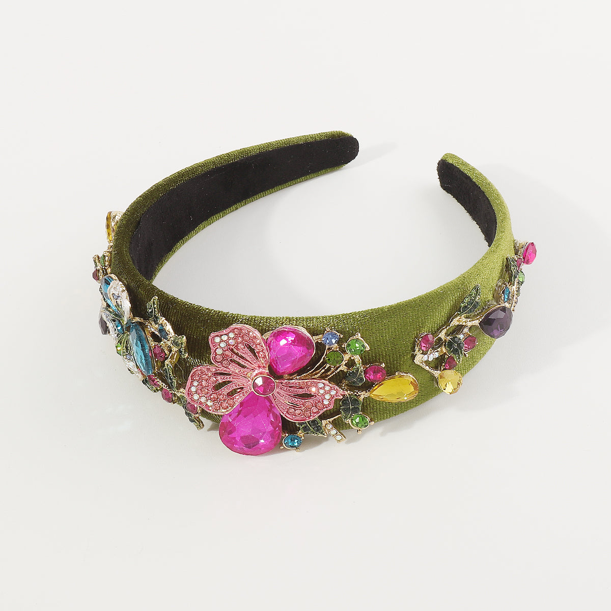F6258 Luxury Large Crystal Flower Velvet Headband