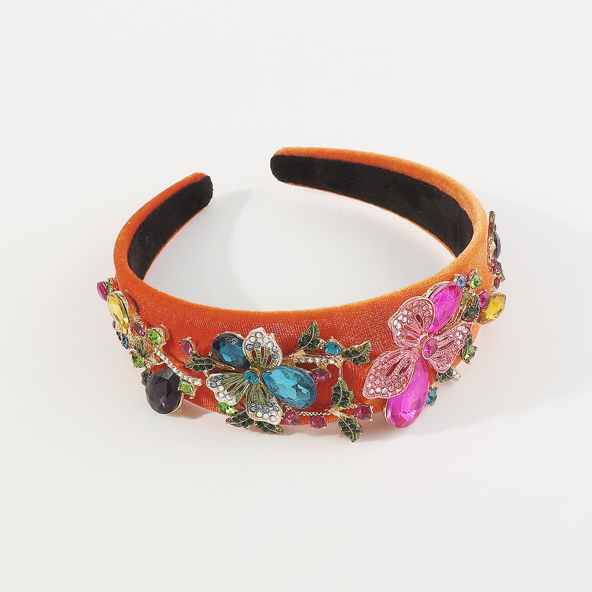 F6258 Luxury Large Crystal Flower Velvet Headband