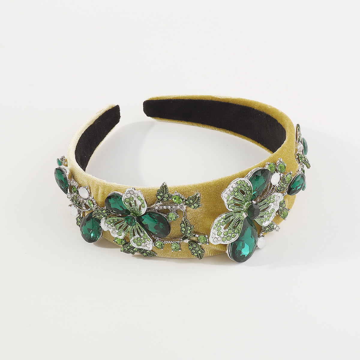 F6258 Luxury Large Crystal Flower Velvet Headband