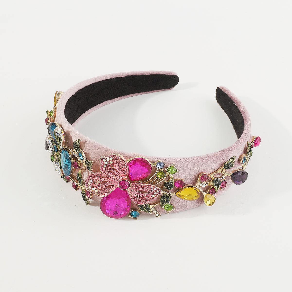 F6258 Luxury Large Crystal Flower Velvet Headband