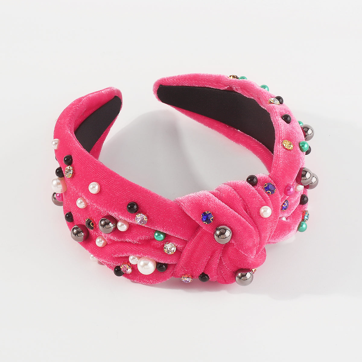 F6354 Velvet Rhinestone Pearl Beads Top Knot Headbands