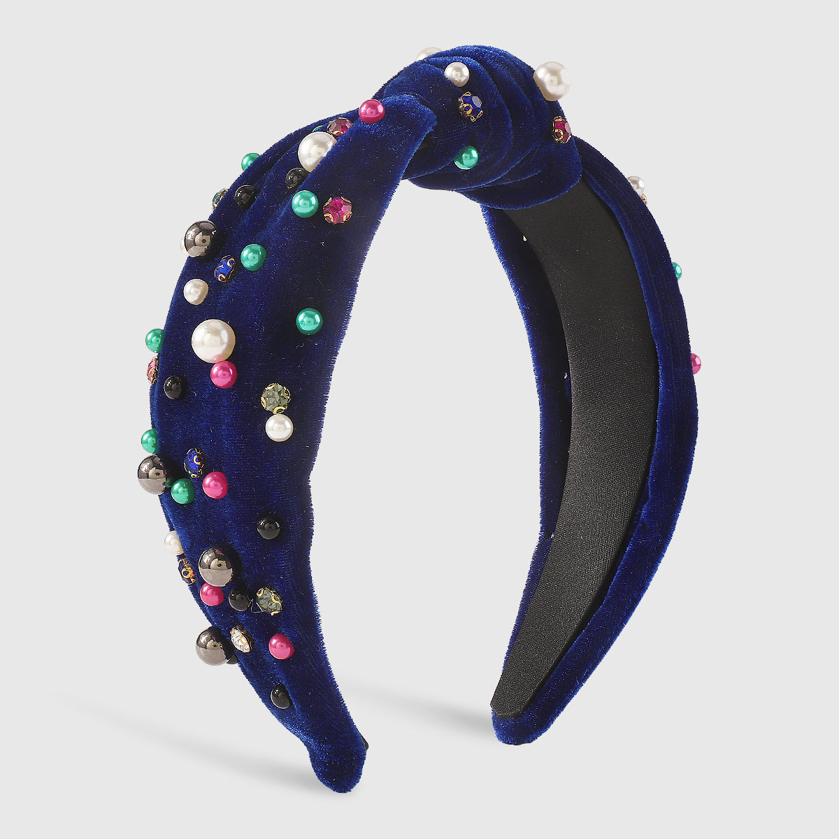F6354 Velvet Rhinestone Pearl Beads Top Knot Headbands