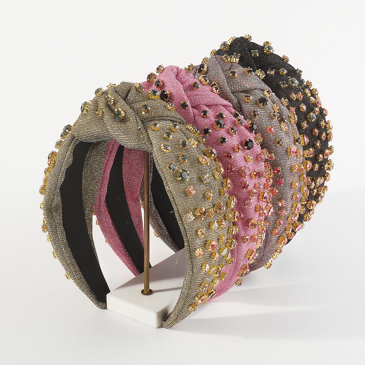 F6366 Metallic Full Rhinestone Top Knot Headband