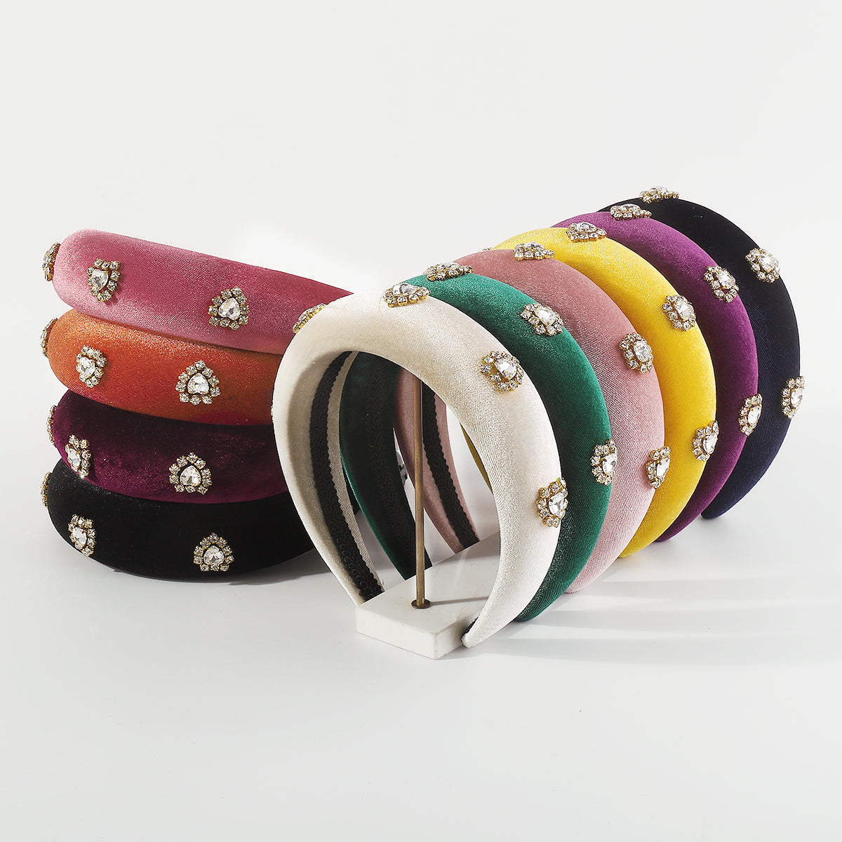 F6376 Velvet Halo Crystal Heart Padded Headband