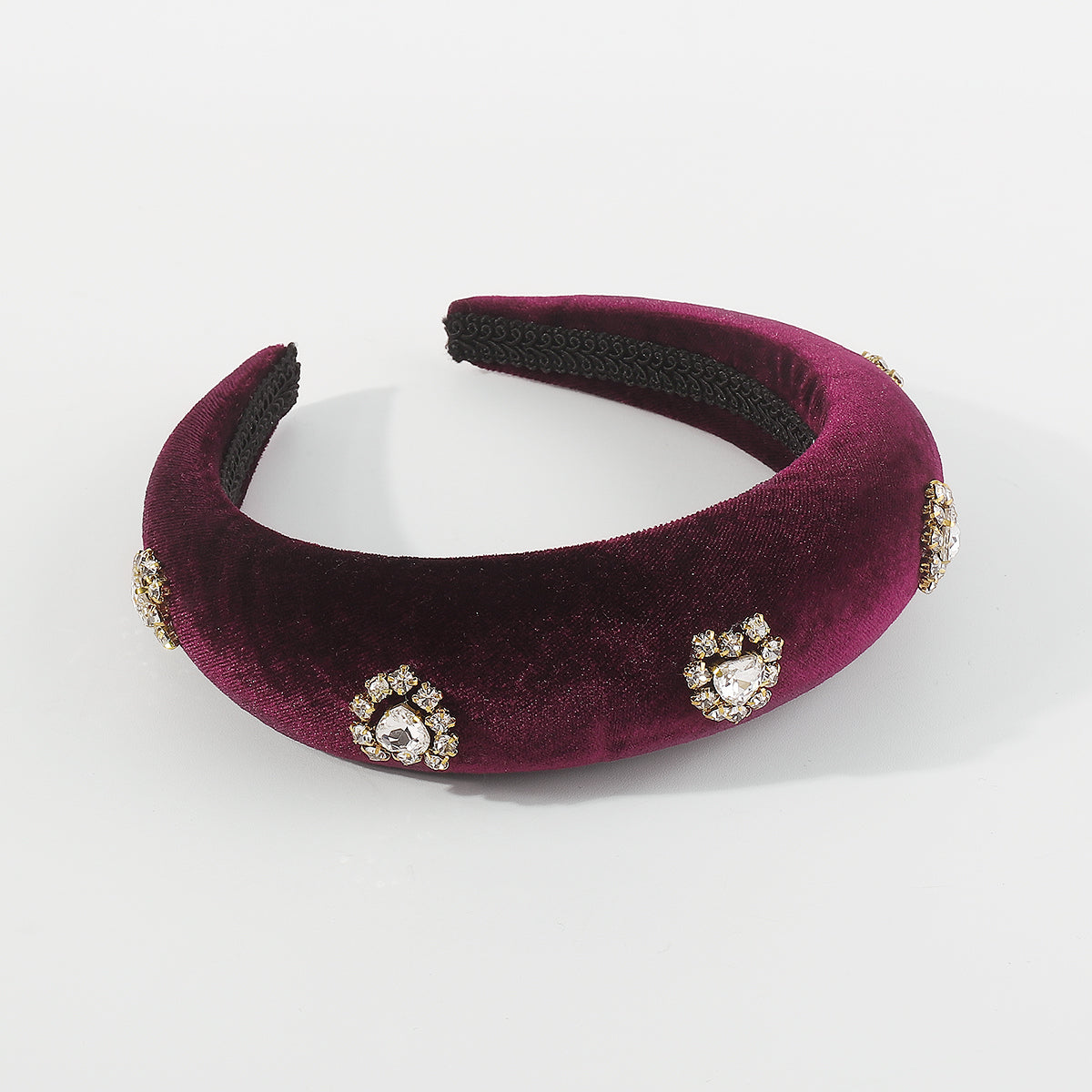 F6376 Velvet Halo Crystal Heart Padded Headband