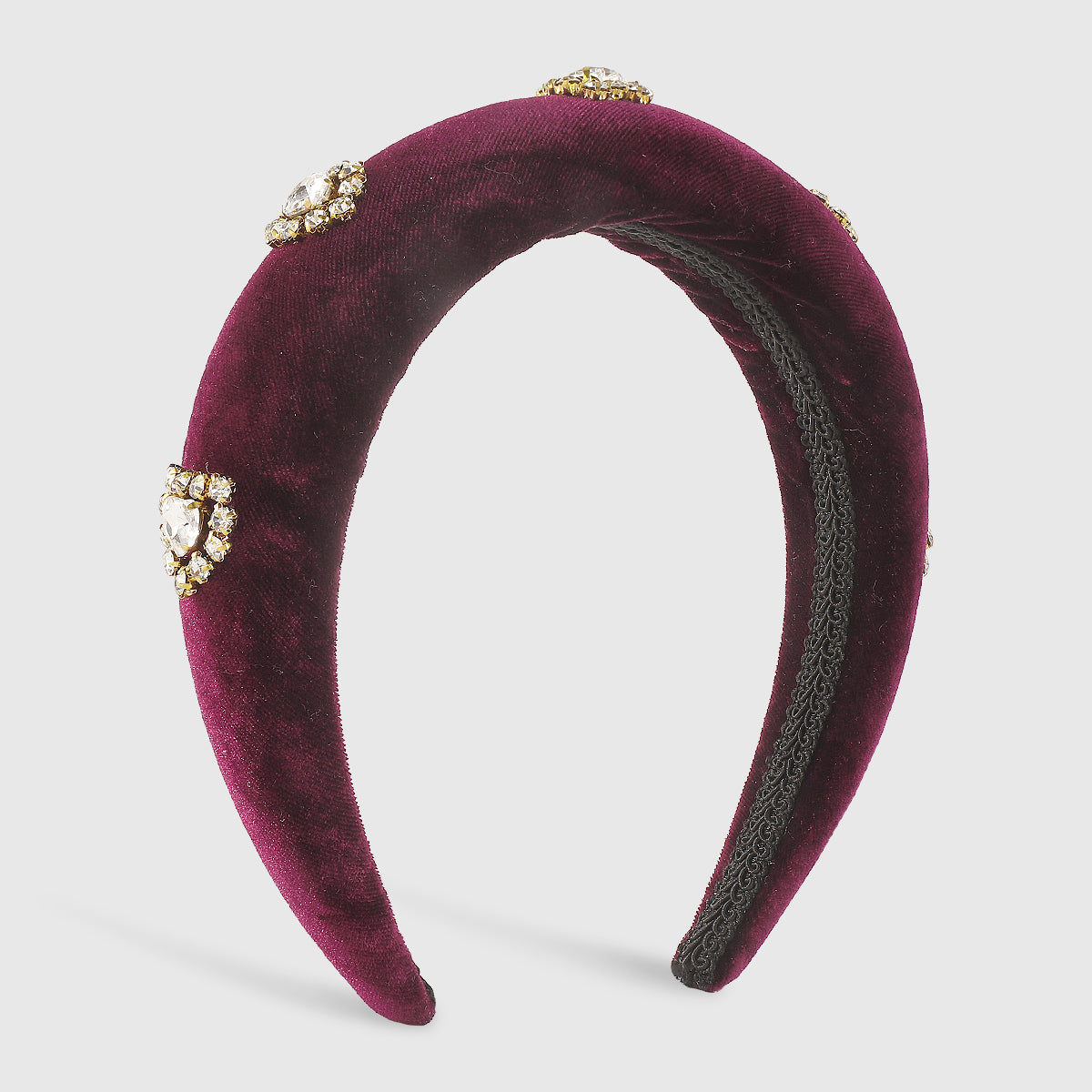 F6376 Velvet Halo Crystal Heart Padded Headband