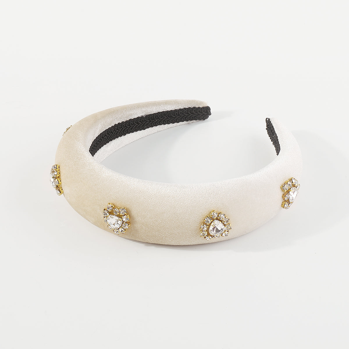 F6376 Velvet Halo Crystal Heart Padded Headband