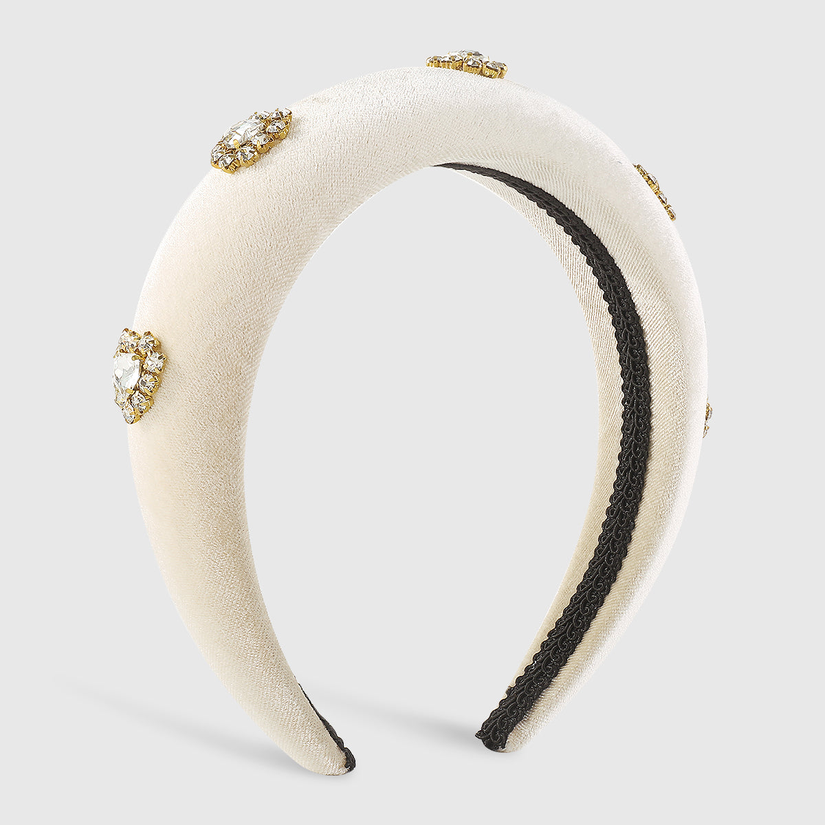 F6376 Velvet Halo Crystal Heart Padded Headband