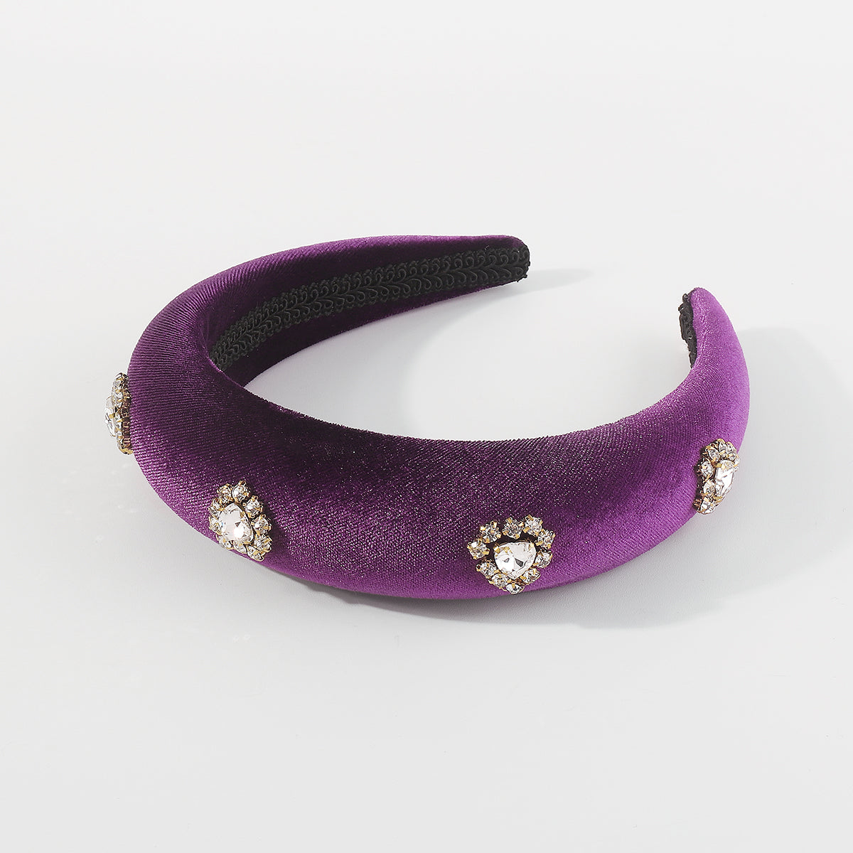 F6376 Velvet Halo Crystal Heart Padded Headband