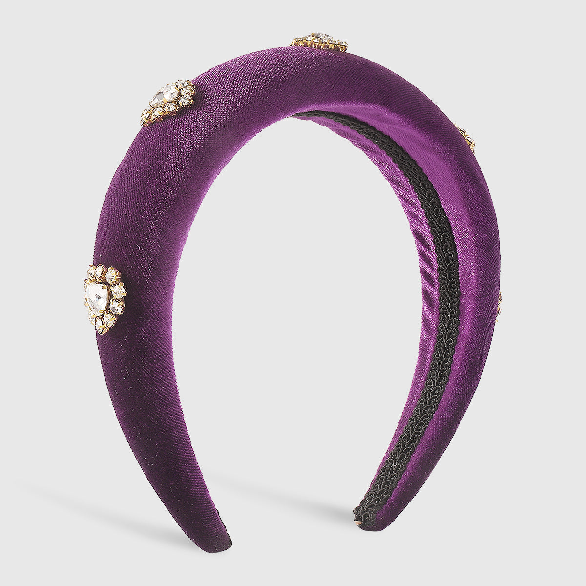 F6376 Velvet Halo Crystal Heart Padded Headband