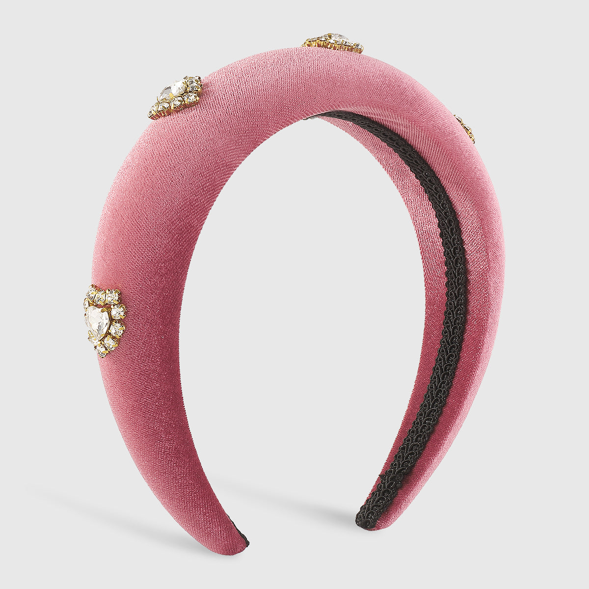 F6376 Velvet Halo Crystal Heart Padded Headband