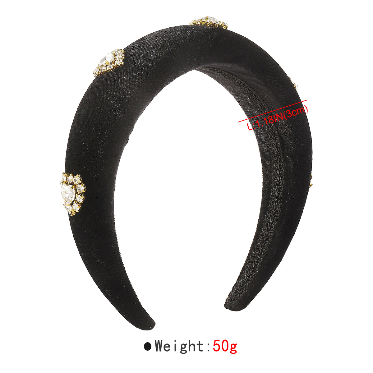 F6376 Velvet Halo Crystal Heart Padded Headband