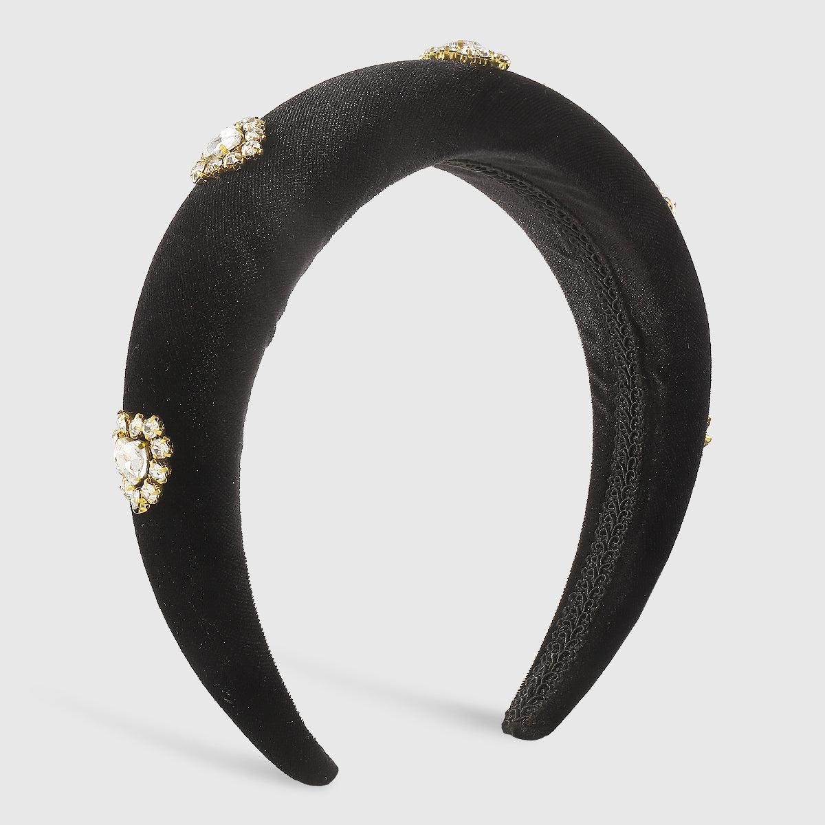 F6376 Velvet Halo Crystal Heart Padded Headband