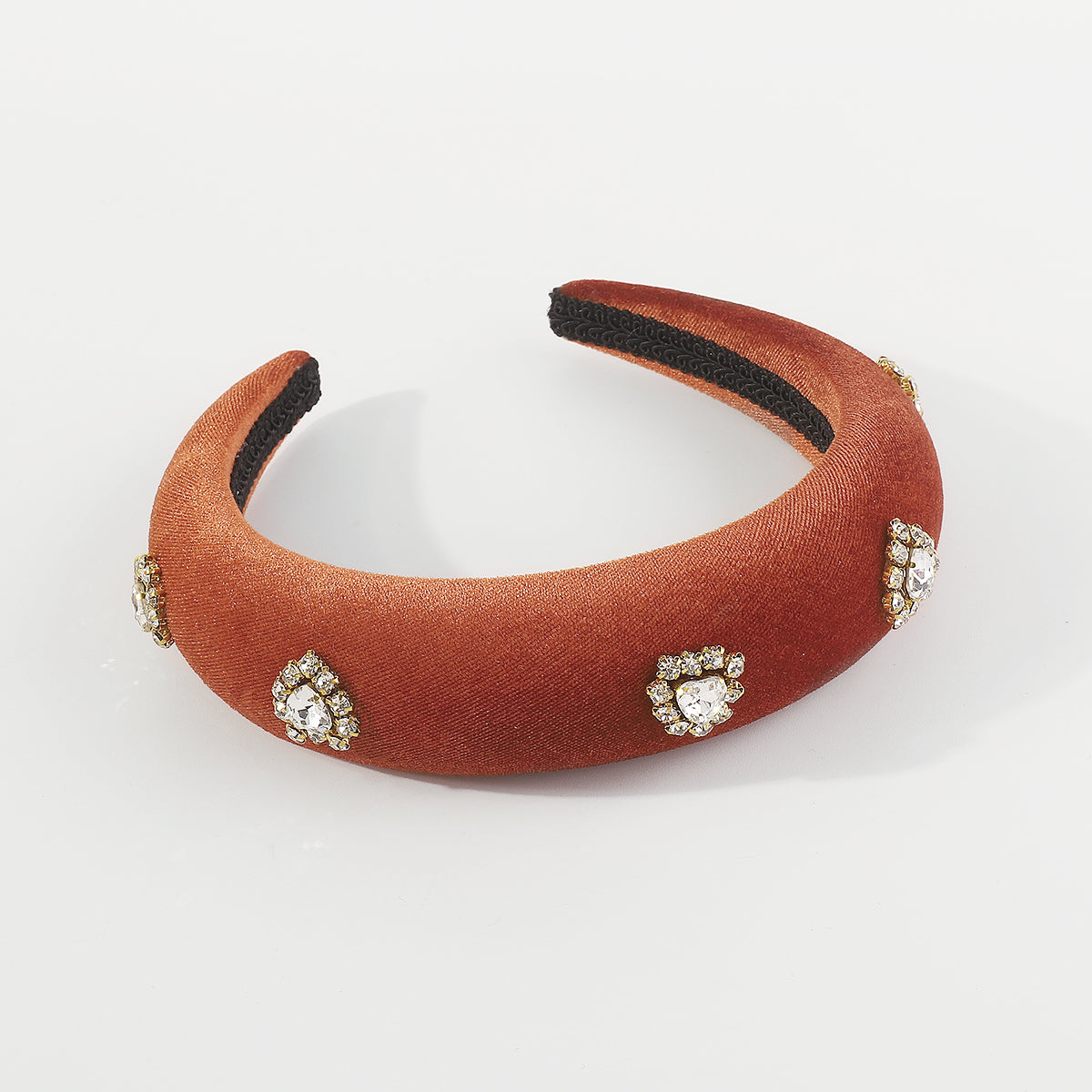 F6376 Velvet Halo Crystal Heart Padded Headband