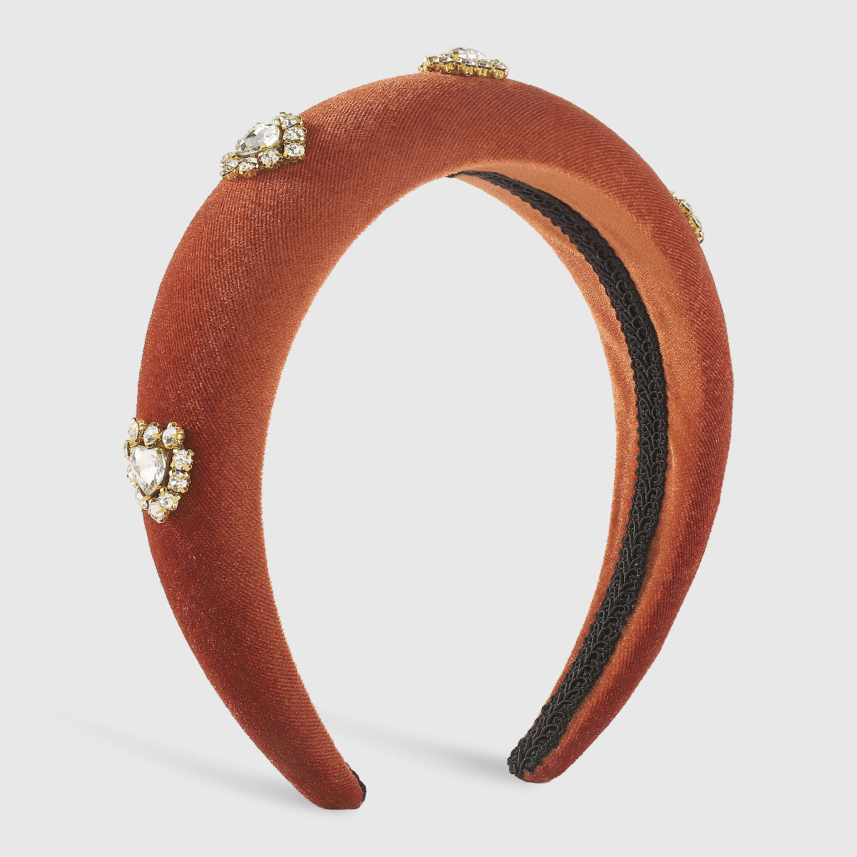 F6376 Velvet Halo Crystal Heart Padded Headband