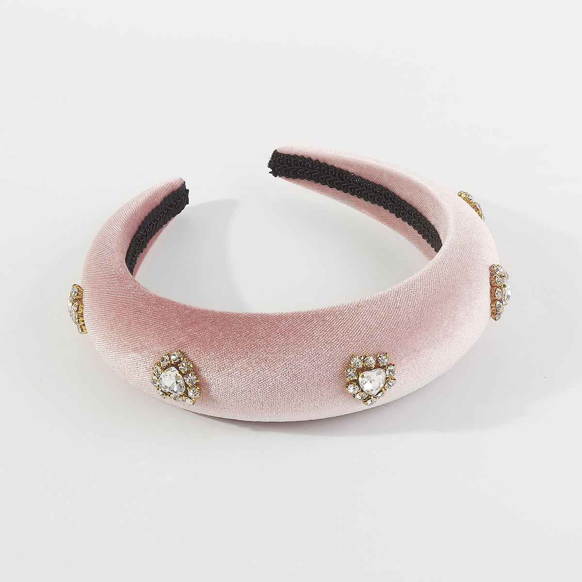 F6376 Velvet Halo Crystal Heart Padded Headband
