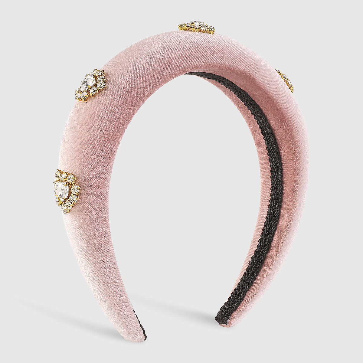 F6376 Velvet Halo Crystal Heart Padded Headband