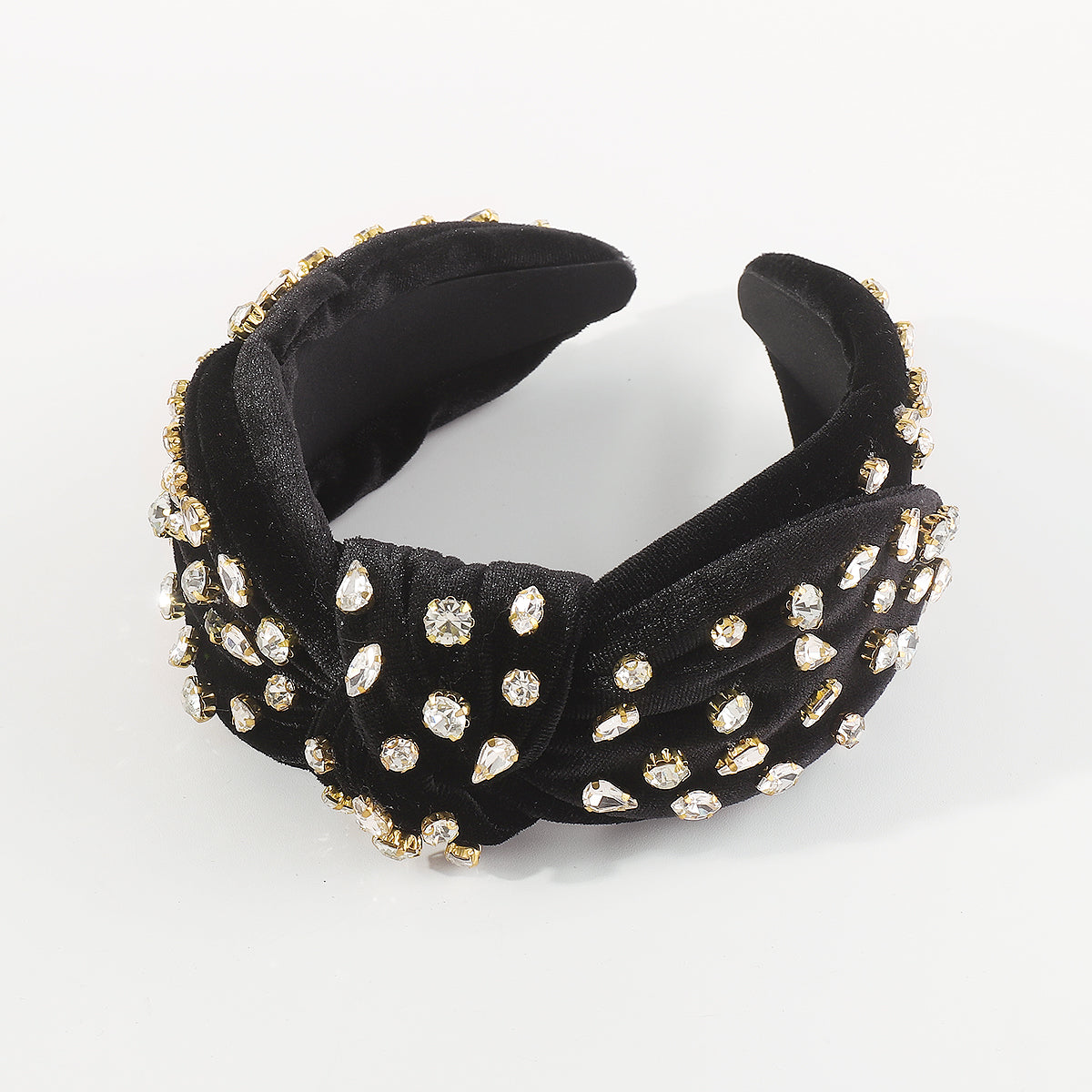 F6408 Velvet Centered Tapered Bow Rhinestone Headband