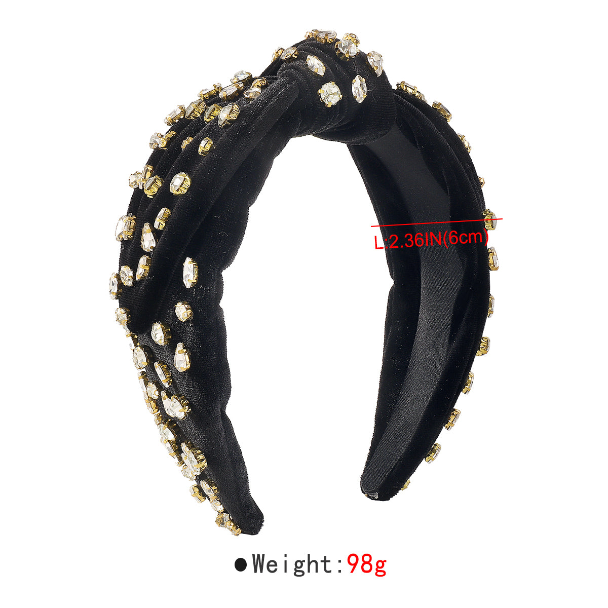 F6408 Velvet Centered Tapered Bow Rhinestone Headband