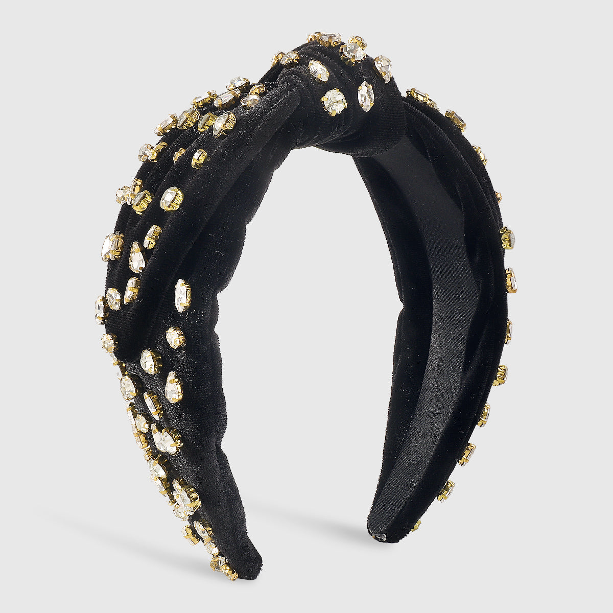 F6408 Velvet Centered Tapered Bow Rhinestone Headband