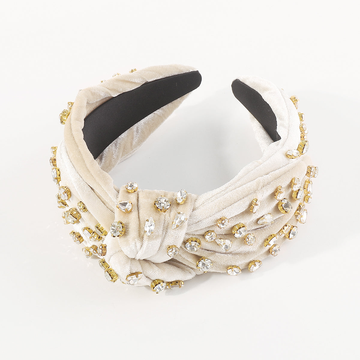 F6408 Velvet Centered Tapered Bow Rhinestone Headband