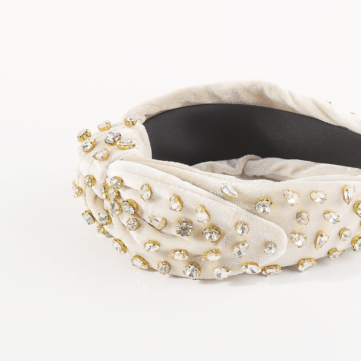 F6408 Velvet Centered Tapered Bow Rhinestone Headband