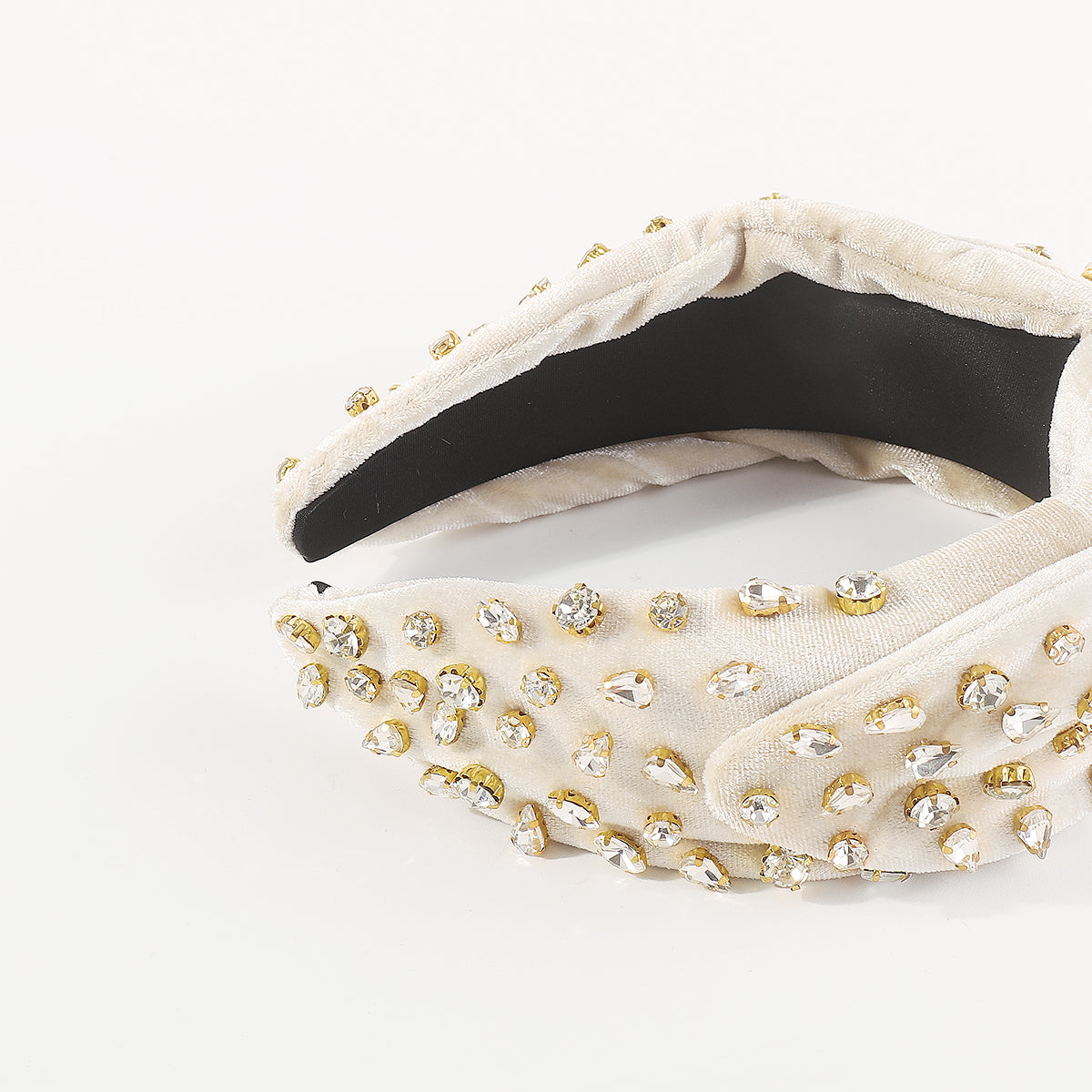 F6408 Velvet Centered Tapered Bow Rhinestone Headband
