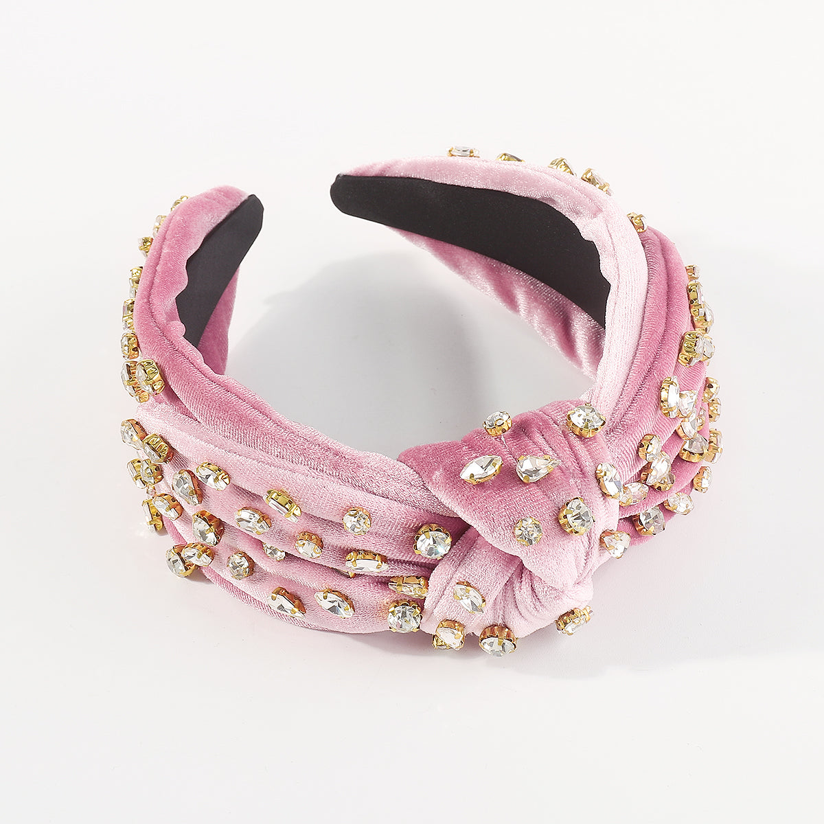 F6408 Velvet Centered Tapered Bow Rhinestone Headband