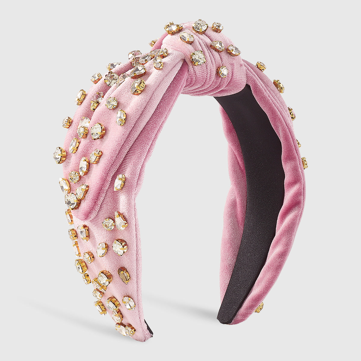F6408 Velvet Centered Tapered Bow Rhinestone Headband