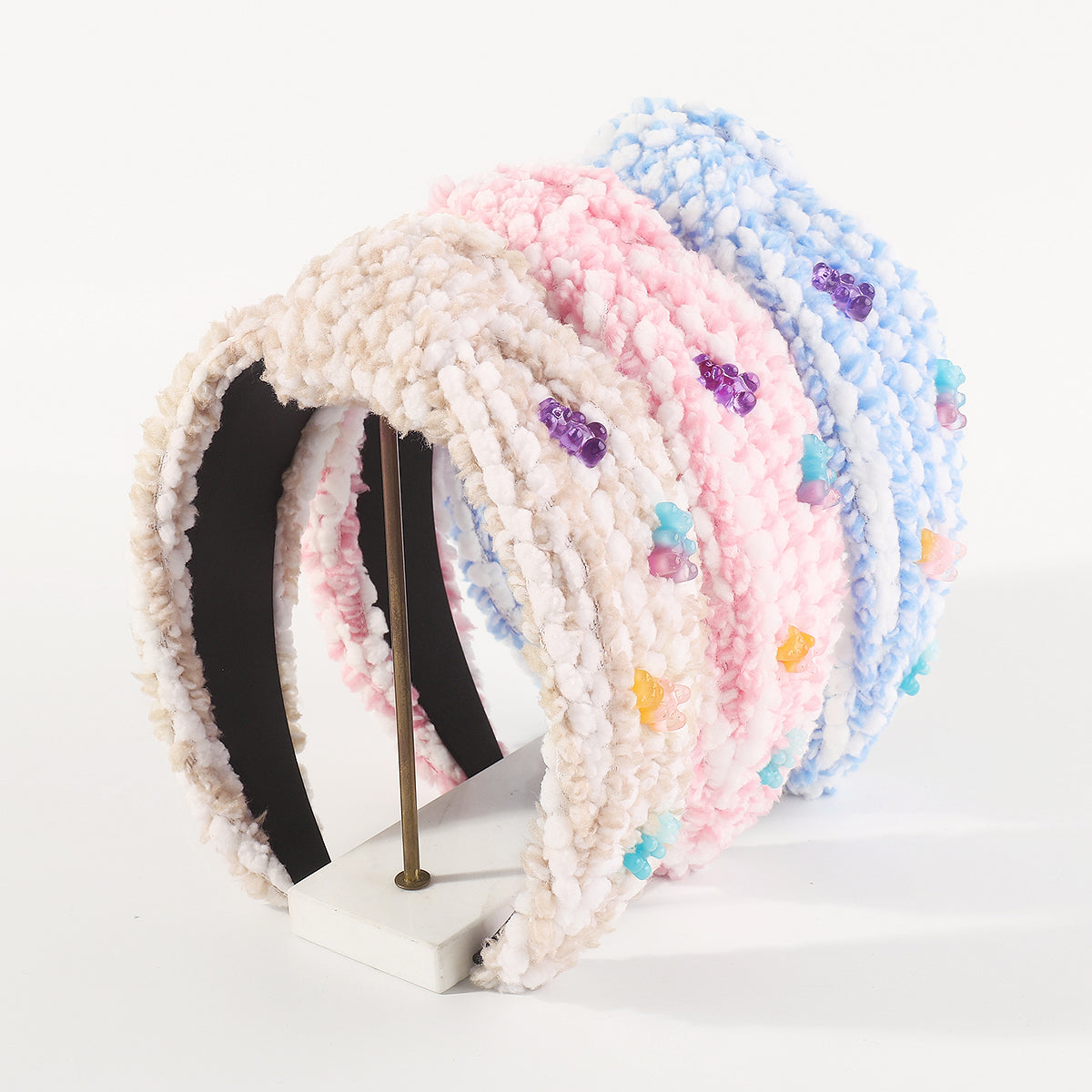 F6412 Fluffy Faux Fur Resin Bear Topknot Headband
