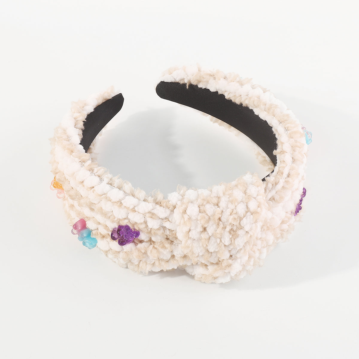 F6412 Fluffy Faux Fur Resin Bear Topknot Headband