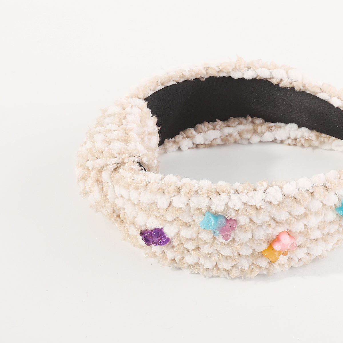 F6412 Fluffy Faux Fur Resin Bear Topknot Headband